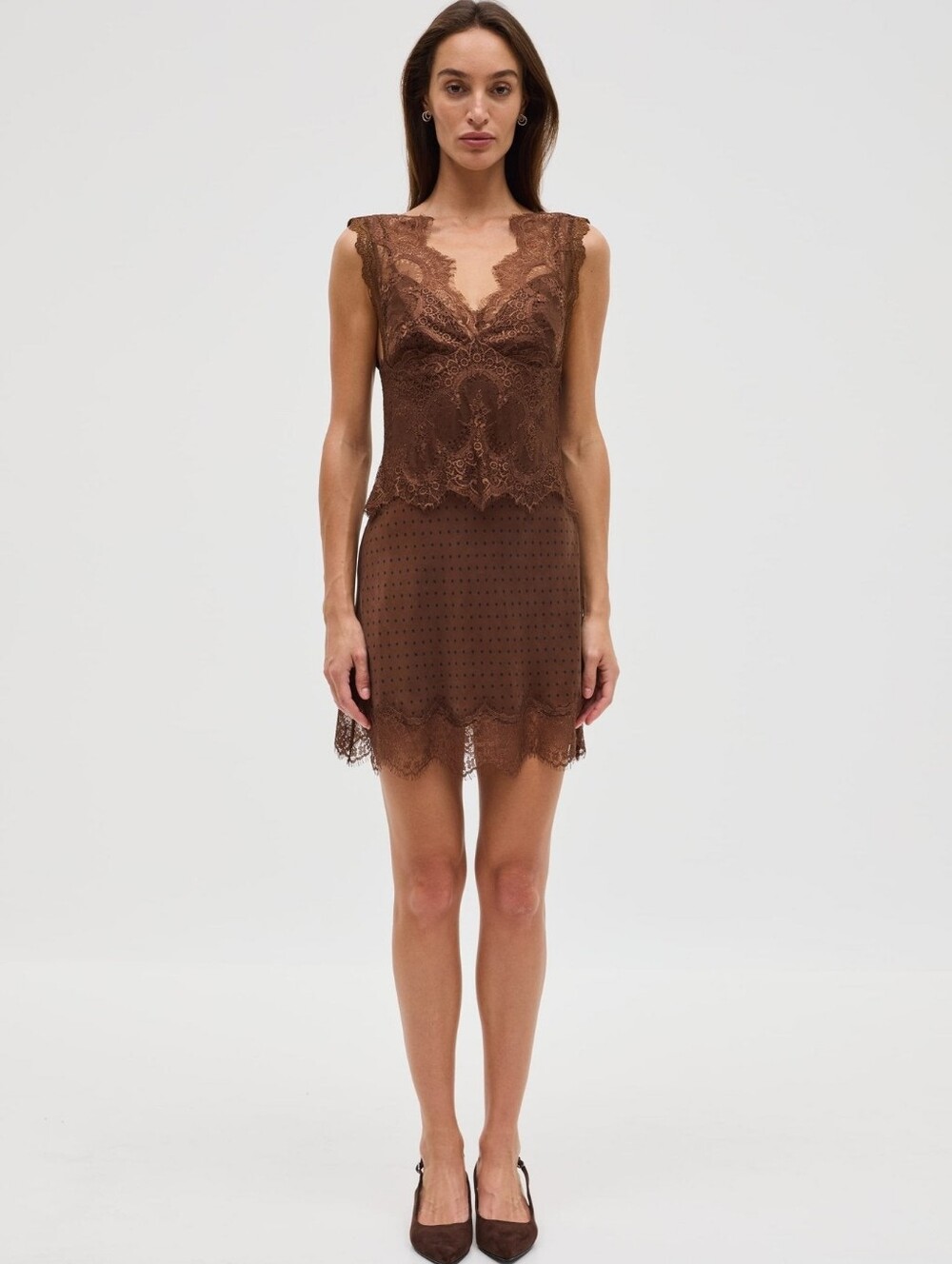 Third Form VISIONS LACE MINI DRESS | CHOCOLATE POLKA DOT